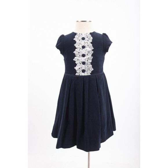 Bailey Boys Classics Girls Corduroy Dress Sz 4 Navy Blue White Lace - Picture 1 of 5